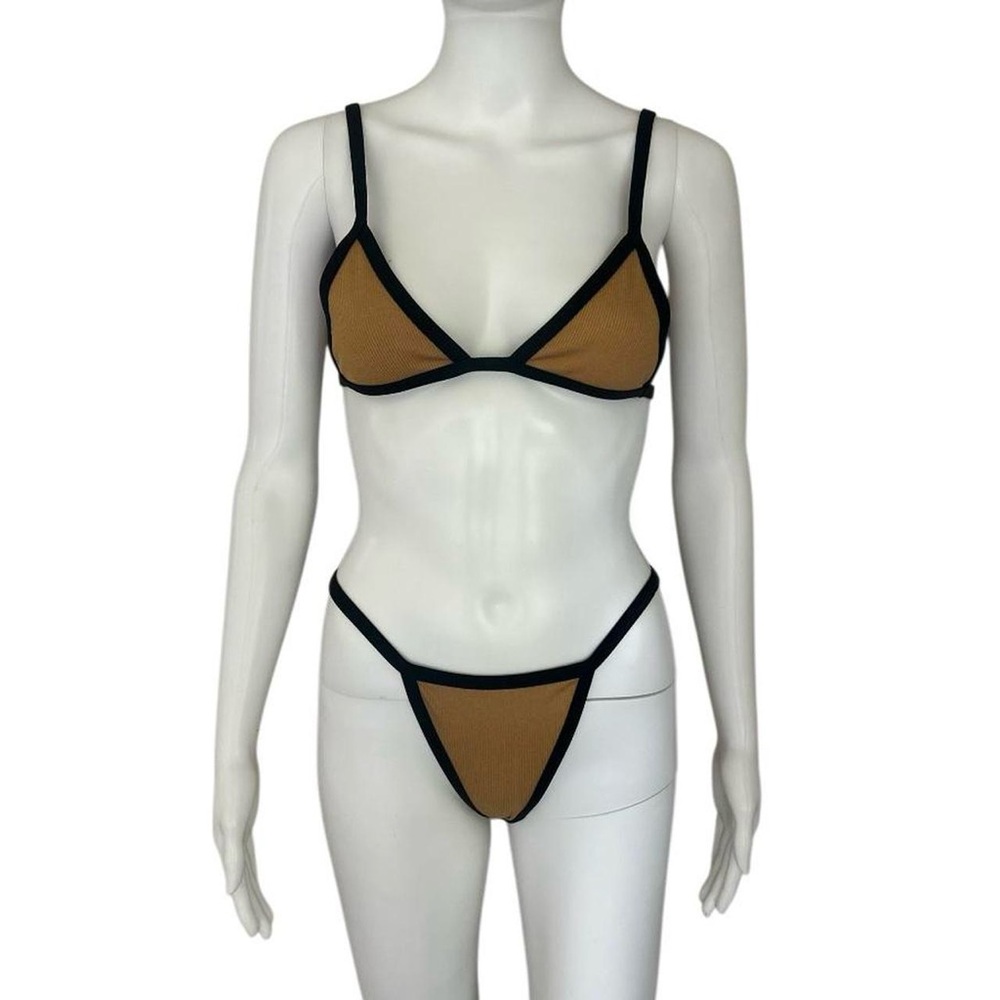 Tan and Black Women's Bikini Set
